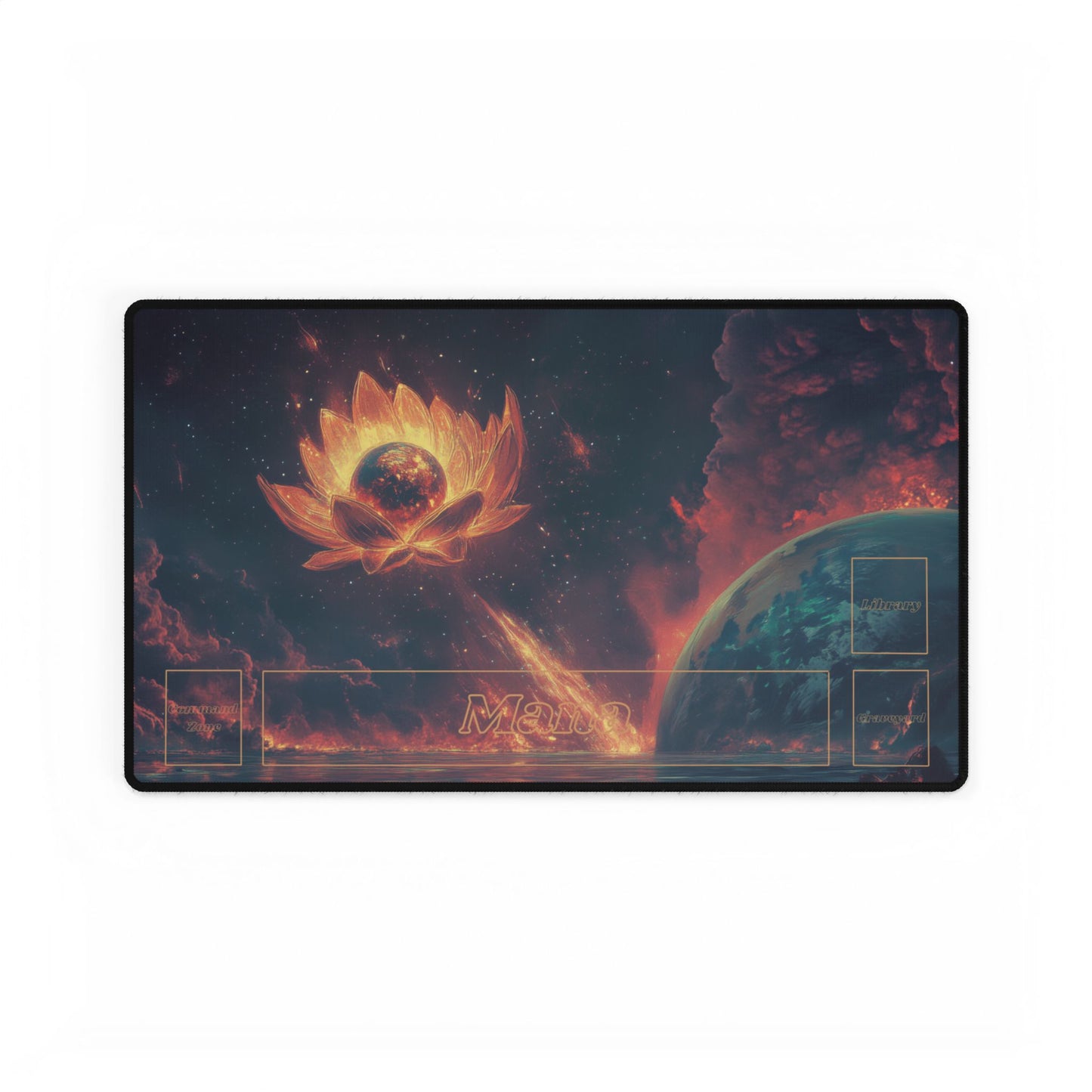 WizardWard Golden Meteor Lotus Play Mat for TCG & Board Games, MTG Zones, Durable Stitched Edges,