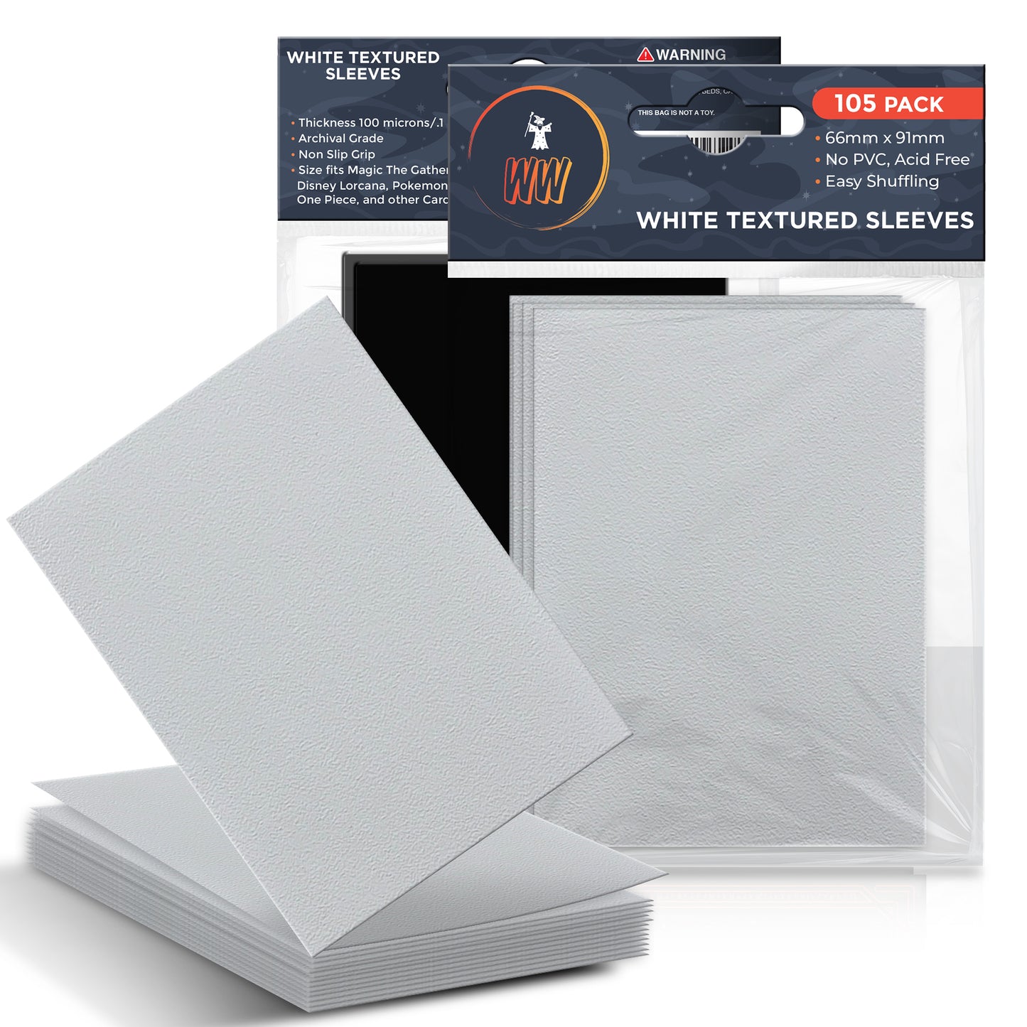 MTG Card Sleeves (White Textured) - Pack of 105 - Smooth Shuffling, 100 Micron Thickness - 66mm x 90mm, Compatable with Disney Lorcana